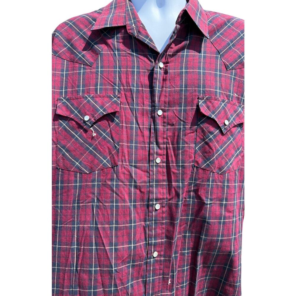 VTG Plains Western Wear Short Sleeve Pearl Snap Shirt Mens XL Red Plaid Cowboy